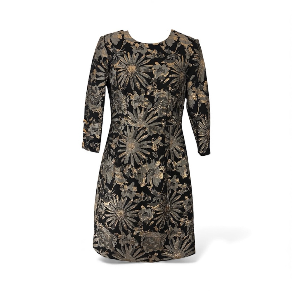 Trina Turk Black, Gold and Gunmetal Brocade Cocktail Dress, Size 2